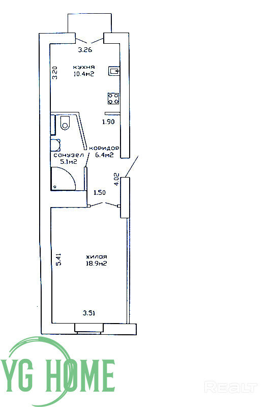 Редкая сталинка 41,4 кв.м. напротив ГУМа (Независимости 18). Перекрытия ж/б, потолки 3,2 метра с оригинальной лепниной! Большой с/у, хороший ремонт. Кухня 10,4 кв.м. с балконом во двор, комната — вид на проспект. 2 мин до метро. Эксклюзив под VIP-аренду или для себя. Чистая продажа! - Ansicht 4