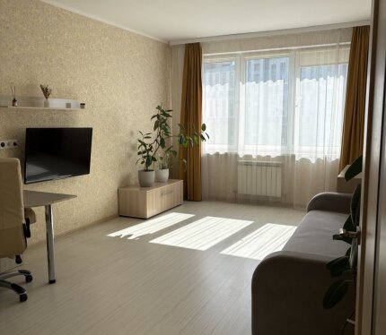 Просторная однокомнатная квартира: жилая комната с гардеробной+ отдельно кухня, совмещённый санузел. Квартира в хорошем состоянии. Диван со спальным местом, компьютерный стол. На длительный срок, договор аренды.