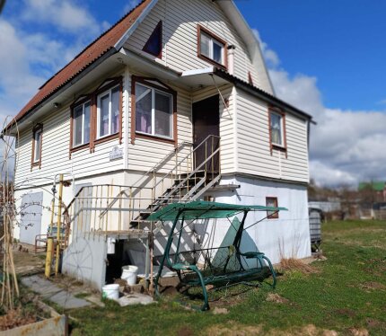 Продается дом в 8 км от МКАД д.Боровцы Асфальтированная дорога к дому. Остановка маршруток. Летом ходит автобус. Рядом лес. Участок 15 соток. Очень хорошие сортовые деревья. Имеется теплица. Огород. Сруб обложенный сайдингом, теплый, в 2 уровнях: Цокольный этаж - гараж, подсобное помещение, погреб.1-й этаж: кухня, две комнаты. Туалет, душевая кабина. 2-й этаж: спальня. Потолок пластик. Окна: пластиковые. Отопление: газовый котёл. Вода. Канализация: выгребная яма.